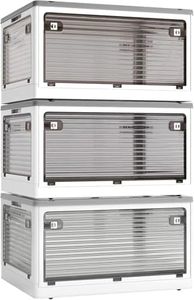 Roqao 3-Pack Stackable Storage Bins, 83-Liter Collapsible Organizers with 3 Lids, Wheels, Foldable Collapsible Box for Outdoor Camping, White