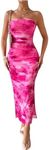 Milumia Women's Printed Strapless Tube Top Long Dress Slit Hem Sleeveless Bodycon Maxi Dresses Rose Pink Large