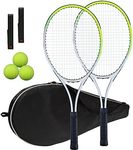 Tennis Racket Pre-Strung Lightweight 27 Inch Racquet Recreational Adult Rackets for Men Women Students Training Tennis Starter Kit with Balls,Carry Bag and Overgrips (Green/White - 2 Rackets)