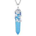 XIANNVXI Blue Turquoise Stone Necklaces Healing Crystals Flower Wrapped Pointed Pendant Necklace Reiki Gemstone Quartz Jewellery for Women Mothers Day Gifts