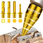 Firewood Drill Bit Set, Wood Log Splitter Kindling Wood Splitting Drill Bits for Household Electric Drills, 5 Pcs Removable Heavy Duty Screw Cone Square, Round, Hex Shank