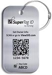 Dynotag Sentry Series Solid Metal Web Enabled Smart Luggage ID Tag + Steel Loop, w. DynoIQ & Lifetime Recovery Service (Brushed Steel, Stainless Steel)