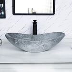 Tysun Oval Vessel Sink - 24"x14" Boat Shape Bathroom Vessel Sink Modern Above Counter Gray Porcelain Ceramic Bathroom Vanity Vessel Sink Bowl Art Basin with Pop-Up Drain