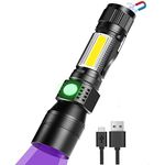 Super Bright 1800 Lumen Flashlight, USB Rechargeable 395nm UV Light Torch with Magnet Base for Camping Hiking (Blacklight-7Modes-1Piece-with Battery)
