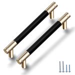 Gutuwellea 12 Pack 5 Inch 128 mm Knurled Cabinet Handles Cabinet Pulls Aluminum Handles Knurled Drawer Pulls Gold and Black Oxidation Finish with Diamond Pattern 6.2" Length (5" Hole Center)