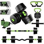 RiVo-Fit 30kg 6in1 Dumbbells Weights Set Adjustable Dumbbell Weight Workout Exercise Training Barbell Kettlebell Push ups Ab Roller Fitness Hand Wraps