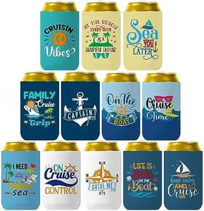 Pop Nordic Cruise Beer Can Cooler - Funny Boating Gifts, 12 Packs Neoprene Can Sleeves for Beer, Perfect Can Cooler Sleeves for Nautical Themed Party, Summer Party Favor