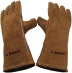 Reboot Extreme Heat 16" Fire Resistant Leather Gloves,932℉ Leather Fire Gloves for Tig/Mig Welding/Wood Stove Oven BBQ Grill Pot Holder Barking Animal Handling,Free Size for Men Women,Dark Brown