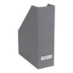 Bigso Box of Sweden Standing Magazine Storage Box with Label - Document Holder Made of Fibreboard and Paper - Desk Organiser for Files, Documents or Magazines - Grey