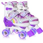 Toddler Roller Skates for Little Kids Toddler Ages 3-5 3 4 5, 4 Size Adjustable Girls Rainbow Quad Skates with All Light Up Wheels - Best Birthday Gift for Outdoor Sports