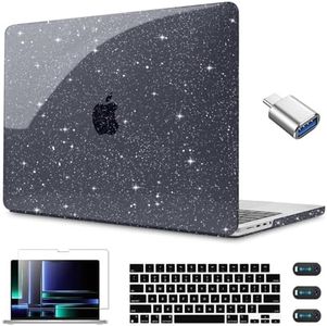 CISSOOK Sparkly Glitter Star Case for MacBook Pro 14 Inch with Touch ID Model A2918 A2992 M3 A2779 M2 A2442 M1 Pro Max, Black Hard Shell Case + Keyboard Cover for MacBook Pro 14 2023 2021 Release