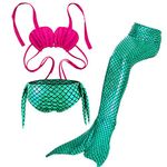 MZSYLK Mermaid Tail Kids Swimmable Costume 3PCS Bikini Set Bathing Suit Set Girl Bathing Suit Green