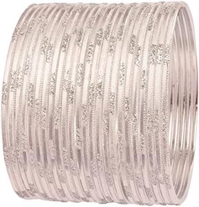 Touchstone New Indian Bollywood Fresh Fashion Trend Setter Engraved Work Scintillating Rhinestone Silver Color Designer Jewelry Adorable Bracelets Bangle. Set of 24.for Women.