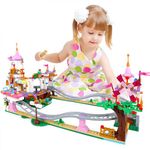 OundarM Princess Castle with Roller Coaster Building Kit, Friends Pink Amusement Park Building Blocks Set for 6 7 8 9 10 11 Boys Girls, Compatible with Lgo- 711 Pcs