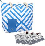 Wessleco Wine Tote Bag, Wine Purse with HIdden Spout Beach Wine Carrying Purse with 3x Wine Bladder Bag, Blue, One Size