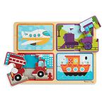 Melissa & Doug Natural Play Wooden Puzzle: Ready, Set, Go (Four 4-Piece Vehicle Puzzles)