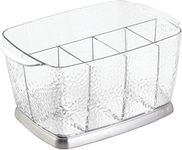 iDesign 38650 Rain Cutlery Tray, Compact Utensil Holder Ideal for Forks, Knives and Spoons, Plastic and Stainless Steel, Clear