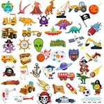 Kids Temporary Tattoos(100pcs),Konsait Solar System Outer Space/Pirate/Construction Zone Tractor Truck/Dinosaur Shark Face Tattoo for Boys Stockings Stuffers Goody Filler Birthday Party Favor Supplies