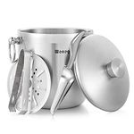 3L Insulated Stainless Steel Ice Bucket with Lid, Scoop, Tongs & Strainer - Keeps Ice Frozen for Cocktails & Parties