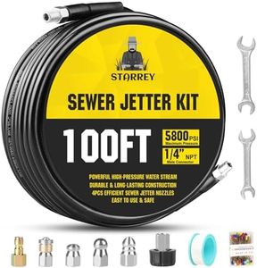 Pressure Washer Drain Jetter – Sewer Jetter Kit for Pressure Washer 100ft 1/4 Inch NPT Hose Nozzles and Adapter 5800PSI Clears Clogs in Pipes & Sewer Lines