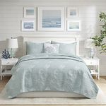 Harbor House Seaside Reversible Cotton Quilt Set Coastal Clam, Starfish, Coral Embroidery, All Season, Pre-Washed Coverlet Bedding Layer, Decorative Pillow, King/Cal King(108"x90") Seafoam 4 Piece