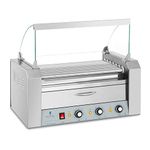 Royal Catering Hot Dog Grill Hot Dog Roller Sausage Roller 7 Rollers Warming Drawer 1500 W RC-RG7DC (Stainless Steel, Tempered Glass, Temp. Range 30-250 °C, Temp. Warming Drawer 30-110 °C)