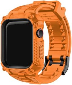 Fullmosa Compatible with Apple Watch Bands 45mm 44mm Series 9/8/7/6/5/4/SE2/SE, TPU Rugged iWatch Strap Military Grade Shockproof Bumper Case with Screen Protector for Men Women (44mm, Orange)