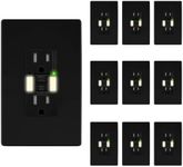 LIDER Self-Test GFCI Outlet with Built-in LED Night Light, Tamper-Resistant Receptacle, LED Indicator, Anti-Interference (No-False-Trip) Protection, Screwless Wall Plate, ETL Listed, Black, 10-Pack