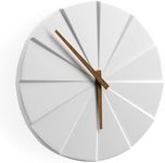 Driini Staircase Modern Wall Clock - Unique 10.5 in. Frameless Concrete Design - Contemporary, Minimalist Decor; No Numbers - Silent Battery Operated Clocks with Decorative Wooden Hands; White