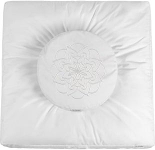 Hihealer Meditation Cushion Set Large Cotton Floor Pillow & Traditional Tibetan Yoga Bolster for Adults Zafu Meditation Mat with Buckwheat Filling (Pure White)