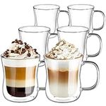 ecooe 6x350ml Double Walled Coffee Glasses Mugs Cappuccino Latte Macchiato Glasses Cups with Handle Borosilicate Heat Resistant Glass Cups for Coffee Tea Milk Juice Ice Cream