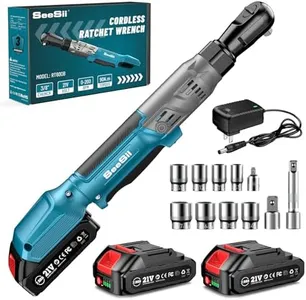 Seesii 21V Cordless Electric Ratchet Wrench Set, 66Ft-lbs 200RPM Power Ratchet Wrench 3/8", Variable Speed Trigger, 2x 2.0A Batteries & Charger, 8 Sockets, 1/4" and 1/2" Adapter, 3" Extension Bar