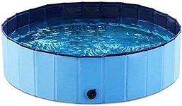 ZALUJMUS 80CM Diameter Collapsible Pet Dog Bath Pool, Kiddie Pool Hard Plastic Foldable Bathing Tub PVC Outdoor Pools for Dogs Cat Kid (Blue)