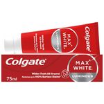 Colgate Max White Luminous Toothpaste 75ml, Teeth Whitening Toothpaste with Clinically Proven Formula that Removes Up to 100% of Surface Stains