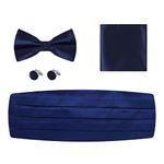 EPOINT Cumberbund For Wedding Blue Woven Silk Solid Cumberbund Bow Tie Pocket-Square Cufflink Set Man Wardrobe Weddings C.B.AE.O.005 Dark Blue, Dark Blue-c.b.ae.o.005, One_Size