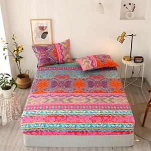 Boho Bed Sheet Set King Girls Bohemian Style Fitted Sheet for Kids Teens Women Bedroom Decor Bright Chic Mandala Butterfly Bedding Set Girly Soft Colorful Tribal Bed Cover (Flat Sheet Not Included)