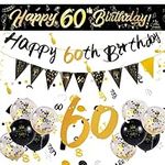 60th Birthday Decorations, Black Gold 60th Birthday Banners 12 inches 60th Birthday Balloons for Women and Men 60th Party Decorations