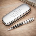 BGExpress Personalised Pen and Engraved Chrome Case - Personalised Gifts for Anniversary, Christmas, Graduation, Gifts For Men and Women, CEO, Manager, Corporate (Black)