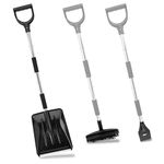 LESOLEIL Snow Shovels for Car Driveway, 3-in-1 Portable Snow Shovel Kit with Ice Scraper and Snow Brush, Snow Ice Removal for Garden, Camping, Car and Emergency