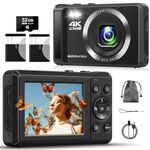 4K Digital Camera with 32GB SD Card, 44MP Autofocus Compact Camera for Photography, Portable Mini Vlogging Camera with Two 1200mAh Batteries, USB Cable, for Kids teenagers Adults Beginners