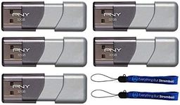 PNY 32GB USB 3.0 Flash Drive Elite Turbo Attache 3 (Five Pack) Model P-FD32GTBOP-GE Bundle with (2) Everything But Stromboli Lanyard