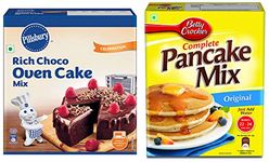 Betty Crocker Pancake Mix, Original 500 Gm And Pillsbury Oven Cake Mix Moist Supreme Rich Choco, 285 Gm