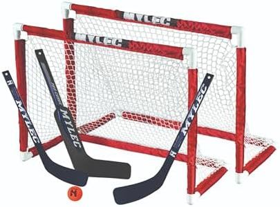 Mylec MINI Hockey Set, 2 x MINI PVC Hockey Goals (30.5" x 23"), 2 x Plastic MINI Player Sticks (Left and Right), 1 x Goalie Stick, 1xHockey Foam Ball