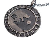 925 Sterling Silver Viking Yin Yang Wolf Wolves Necklace Pendant Jewelry