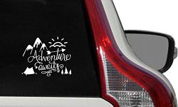 Adventure Awaits MTN Sun Tent Car Vinyl Sticker Decal Bumper Sticker for Auto Cars Trucks Windshield Custom Walls Windows Ipad MacBook Laptop Home and More (White)