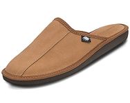 FOOTHUGS Leather Mule Men's Slippers, Open Back Slip-On Mules for Men with Memory Foam Insole for Home use (9UK/43EU Camel)