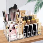 Ubitree Makeup Organizer, Acrylic Lipstick Rack with 16 Sections for Lipstick, Makeup Brush, Eyeliner, Nail Gel Perfume, Save Space Cosmetic Storage Tray for Bathroom, Dressing Room, Bedroom