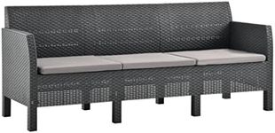 vidaXL 3-Seater Garden Sofa with Cushions Outdoor Patio Seating Backyard Terrace Balcony Washable Lounge Seat Furniture Anthracite PP Rattan