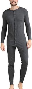 COLORFULLEAF Men's Cotton Thermal Underwear Union Suits Henley Onesies Base Layer, Dark Grey, Medium