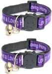 Worded Cat Collars – Please Do Not Feed Me, I Am Microchipped | Safe Quick Release Breakaway Buckle | Zacal Cat Collars (Pack of 2, Purple, I Have A Loving Home)